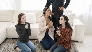 Three milfs share one husband and let him freely use their bodies