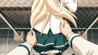 Busty blonde teen loves being creampied on the rooftop after class | Hentai