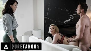 Catching her BF banging the milf landlady ends in an anal threesome