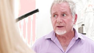 Cute teen cheers up her old stepdad with her tight little asshole