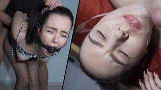 Getting railed mercilessly makes the gagged and bound teen orgasm in seconds