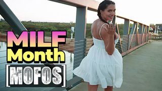 Lovely outdoor date ends with the busty milf riding his enormous cock