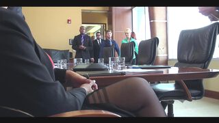 A businesswoman is fantasizing about turning a meeting into a hardcore fucking