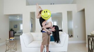 Brunette gives a sensual BJ and fucks hard