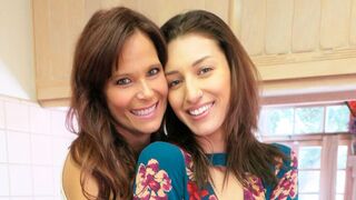 Curvy mature lesbian schools a tall teen in XXX action