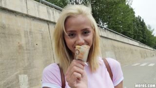 Blonde teen gets paid well to have public sex