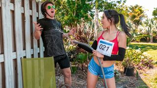 Busty Asian teen bounces up & down on a stiff dick