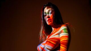 Real estate agent strips her lingerie off and shows her big tits