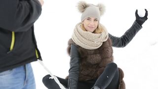 Hot blonde gets ass fucked after playing in the snow