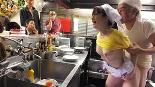 Japanese waitress gets fucked by her colleagues at the restaurant
