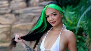 Green-haired ebony teen sucks and bangs a BBC