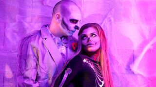 Dirty zombie couple strips and fucks in hot cosplay scene