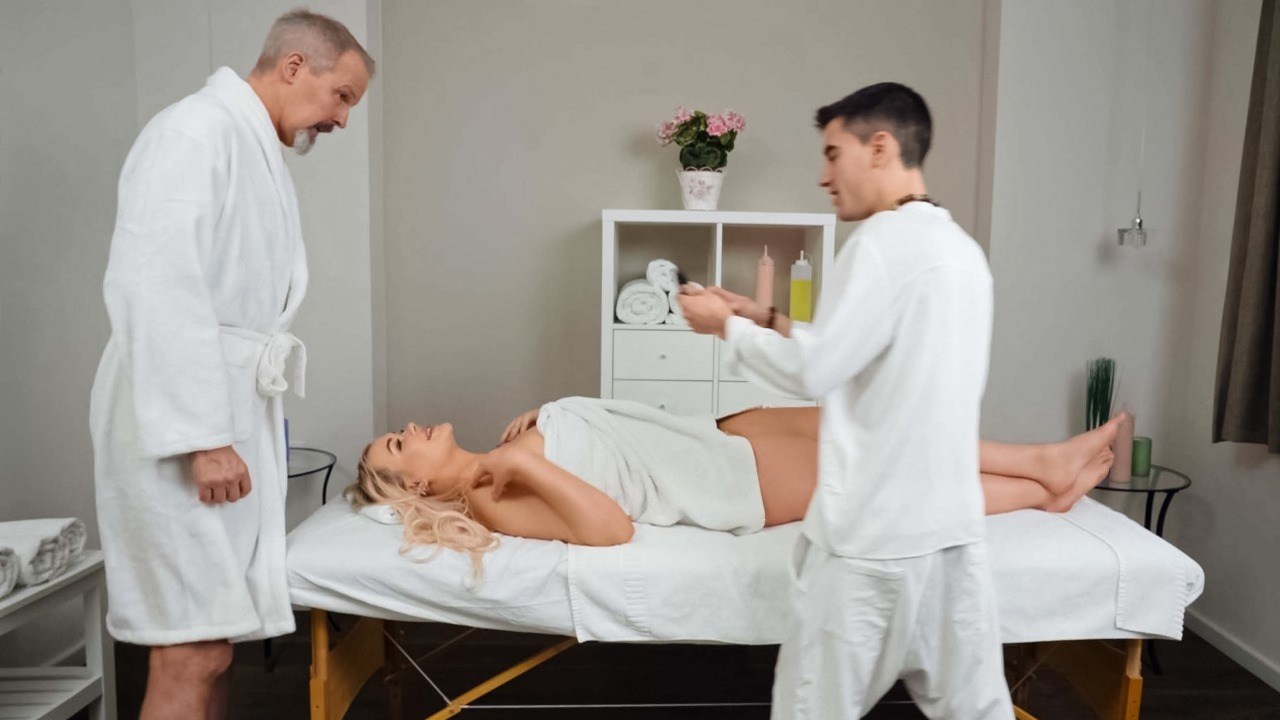 Gina Varney hard fucking behind her husbands back after a sensual massage 