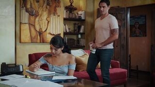 Adorable brunette Gina Valentina spreads her legs for her boss