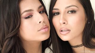 Gorgeous brunettes Autumn Falls and Gianna Dior take turns riding his cock