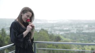 The lovely brunette girlfriend Dani Daniels rides her partner during her shower